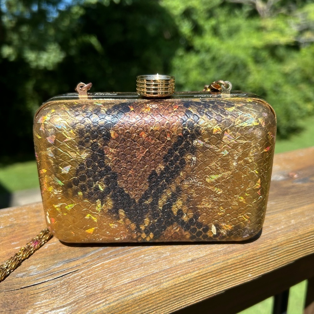 Zandra Rhodes snake clutch gold hardware
